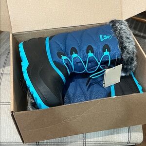 Kamik Black and Blue Boots with Faux Fur Trim